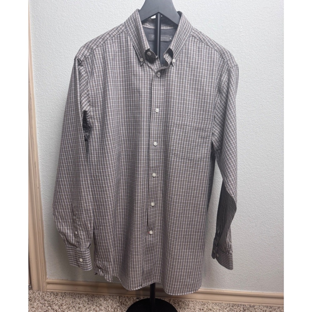 Banana Republic Mens Medium Grey Plaid Button Down Shirt Long Sleeve Business